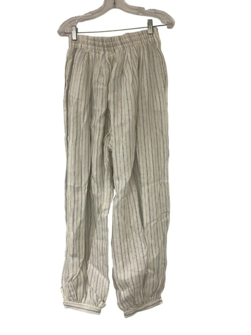 Zara ZW Womens Balloon Pants Trousers XS S White blue striped Linen 3736/249 NWT